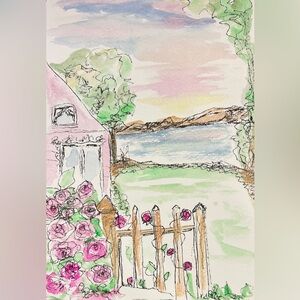 Original hand painted watercolor beach, cottage wall art